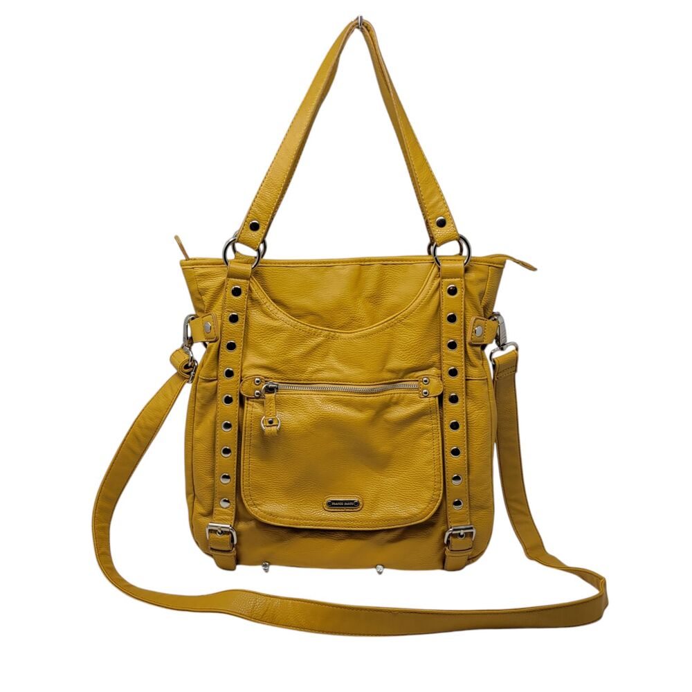 FRANCO SARTO Purse Tote Gold Yellow Double Handle Crossbody Strap Leather Large